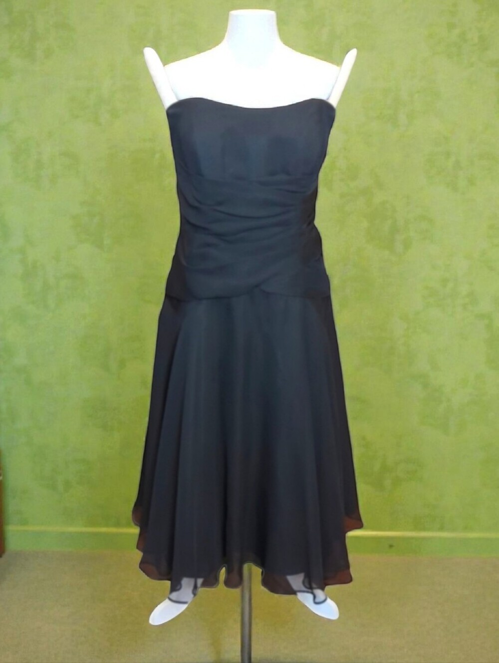 Mori Lee Strapless black chiffon fit N flare evening Bridesmaid Party Gown Sz 12